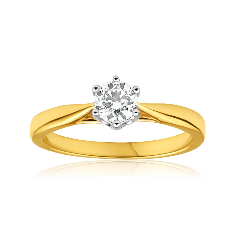 Flawless Cut 18ct Yellow Gold & White Gold Solitaire Ring With 0.4 Carat Diamond - Image 3