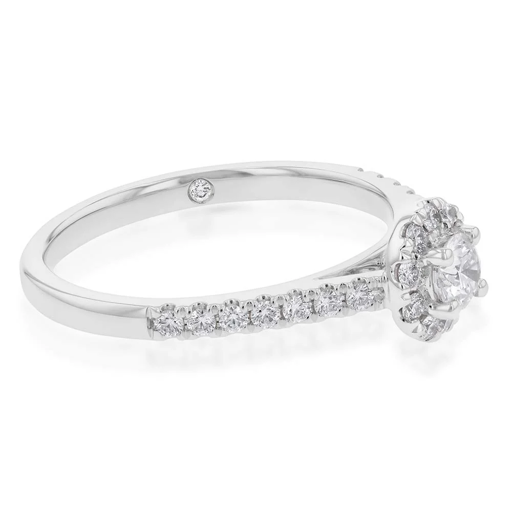 Flawless Cut 3/8 Carat Halo Ring in 18ct White Gold - Image 2