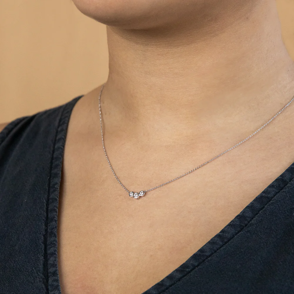 Flawless Cut 9ct White Gold Diamond Pendant With Three Diamonds (TW=15pt) - Image 2