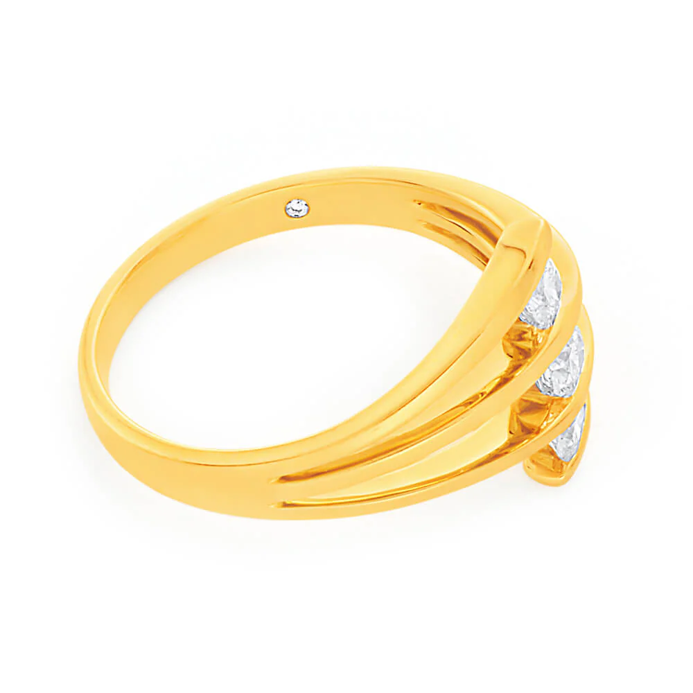 Flawless Cut 9ct Yellow Gold Three Stone Diamond Ring (TW=30-34pt) - Image 2