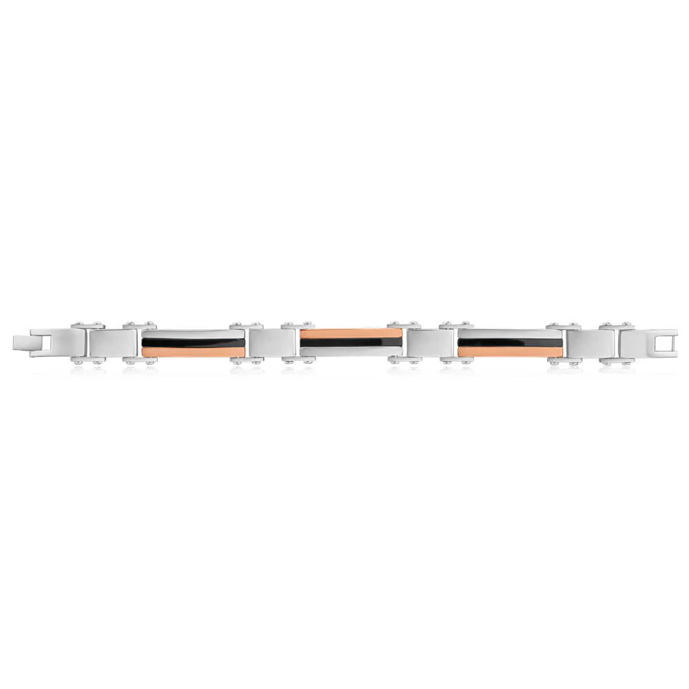 Forte Rose Gold Plated Stainless Steel Two Tone Gents Bracelet 22cm - Image 2