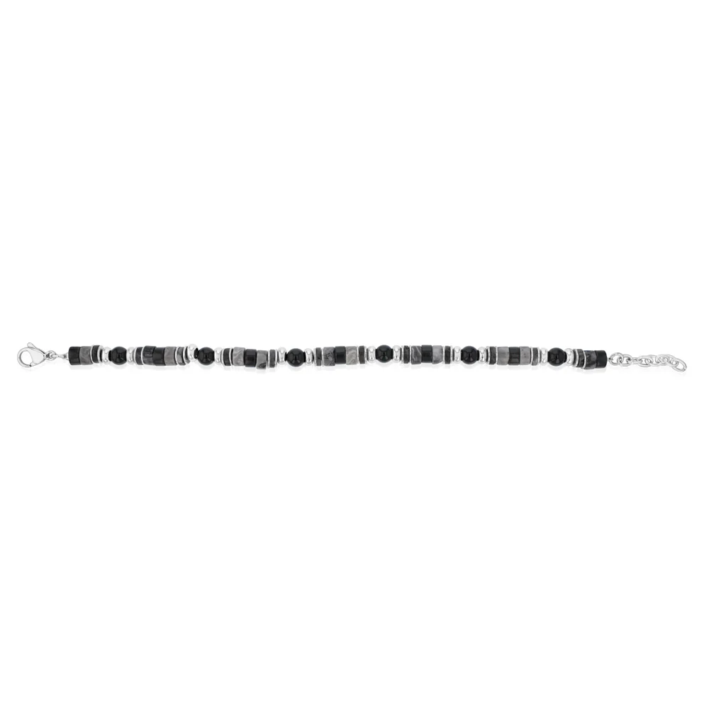 Forte Stainless Steel Black Agate, Map Stone And Black Labradorite 21+2.5cm Bracelet - Image 2