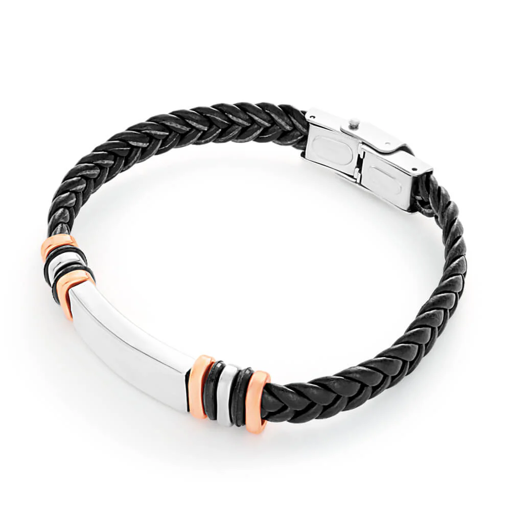 Forte Stainless Steel Leather 19.5cm Fancy Bracelet - Image 2