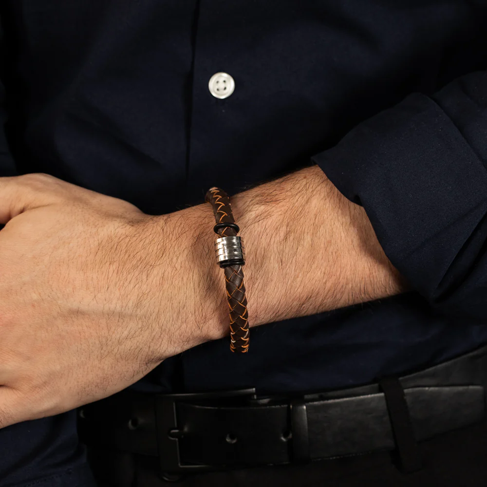 Forte Stainless-Steel Leather 21cm Bracelet - Image 2