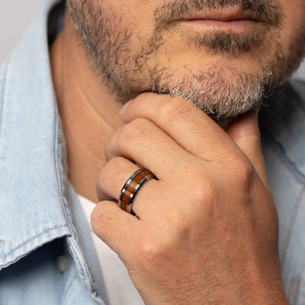 Forte Tungsten Central Koa Wood Inlay Polished Ring - Image 2