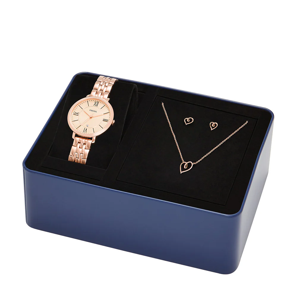 Fossil ES5252SET Jacqueline Rose Tone Watch with Necklace and Earrings - Image 4