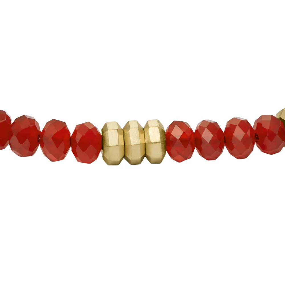Fossil Gold Plated Stainless Steel Jewelry Red Agate Beaded Bracelet - Image 2