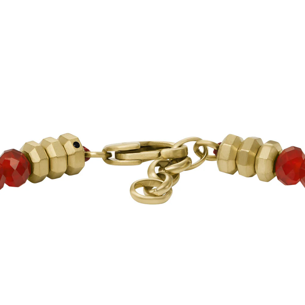 Fossil Gold Plated Stainless Steel Jewelry Red Agate Beaded Bracelet - Image 3
