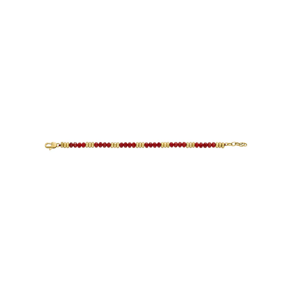 Fossil Gold Plated Stainless Steel Jewelry Red Agate Beaded Bracelet - Image 6