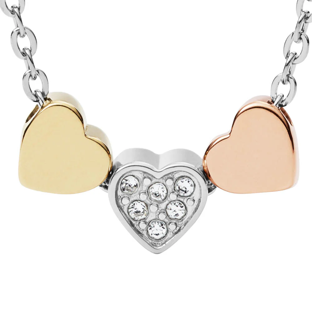 Fossil Multi Tone Gold Plated Stainless Steel Jewelry Heart Pendant with Chain - Image 2