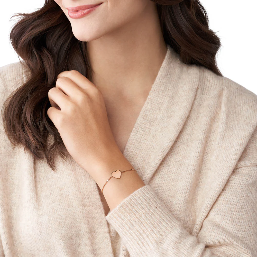 Fossil Rose Gold Plated Stainless Steel Drew Heart Bracelet - Image 4