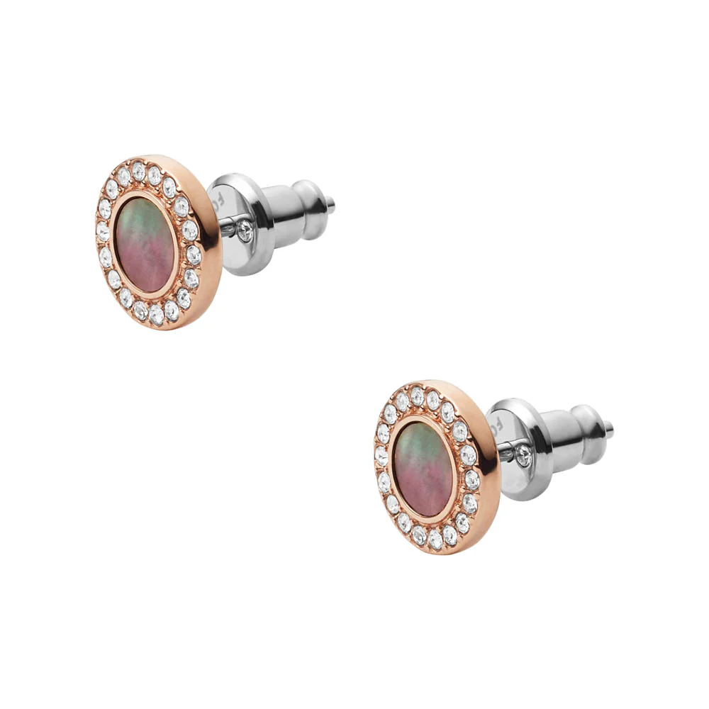 Fossil Rose Gold Plated Stainless Steel Gray Mother Of Pearl Glitz Stud Earring - Image 3