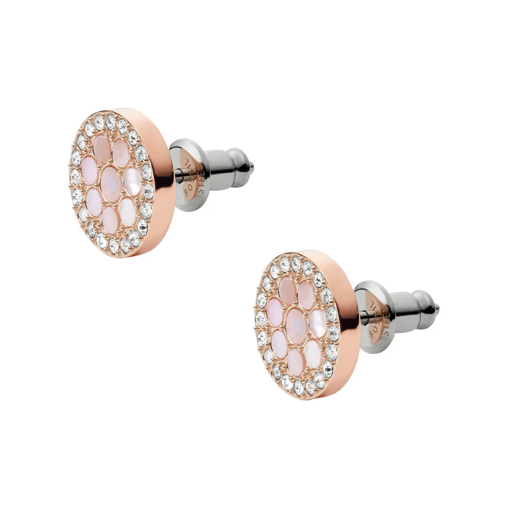 Fossil Rose Gold Plated Stainless Steel Mosaic Mother Of Pearl Round Stud Earring - Image 3