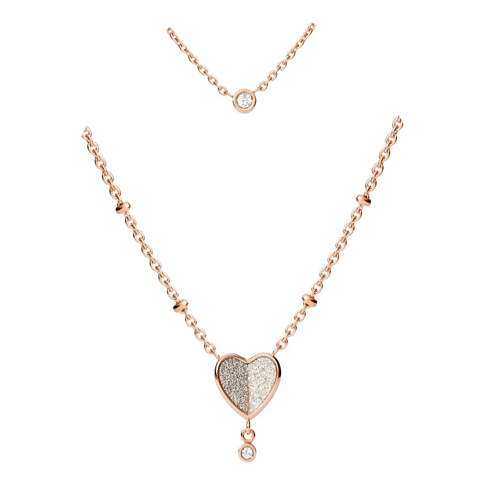Fossil Rose Gold Plated Stainless Steel Sadie Flutter Heart Pendant with Multi-Strand Chain - Image 2