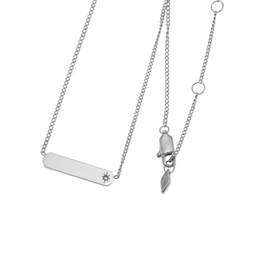Fossil Silver Plated Stainless Steel Drew ID Pendant with Chain - Image 2