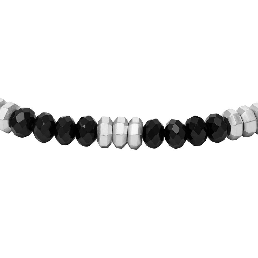 Fossil Stainless Steel Jewelry Black Agate Beaded 19+2.5cm Bracelet - Image 2