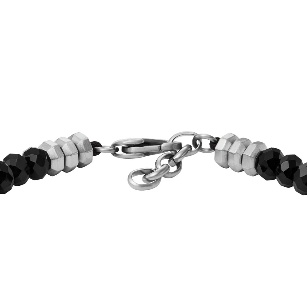 Fossil Stainless Steel Jewelry Black Agate Beaded 19+2.5cm Bracelet - Image 3