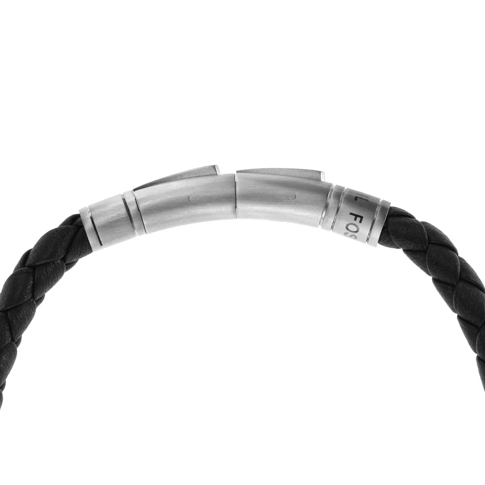Fossil Stainless Steel Jewelry Brown Braided Leather 21.7cm Bracelet - Image 3