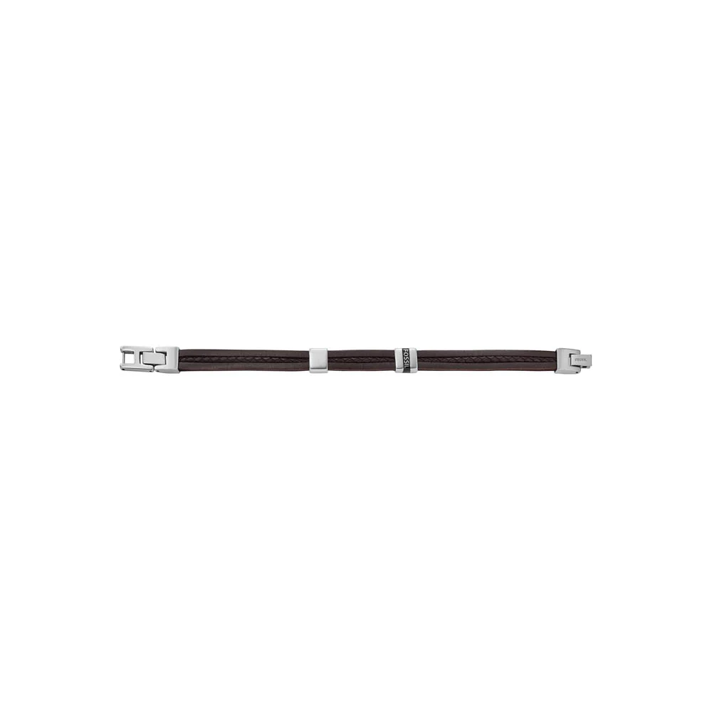 Fossil Stainless Steel Jewelry Brown Leather Strap Bracelet - Image 4