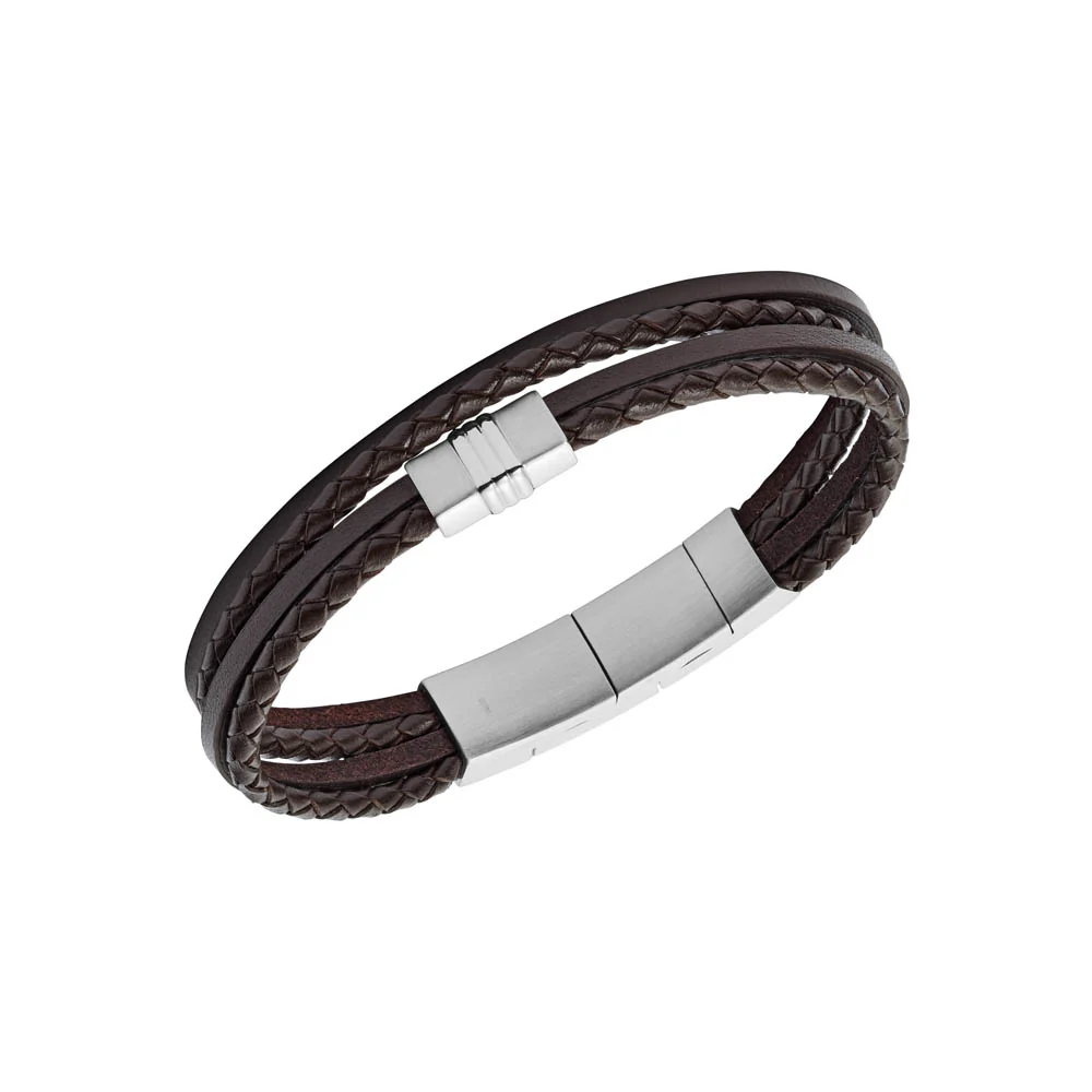 Fossil Stainless Steel Jewelry Brown Multistrand Braided Leather Bracelet - Image 2