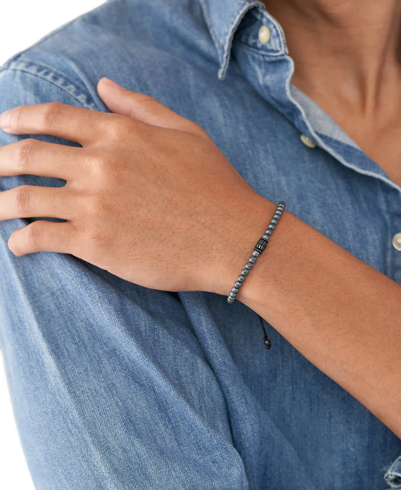 Fossil Stainless Steel Jewelry Hematite Beaded 25cm Bracelet - Image 5