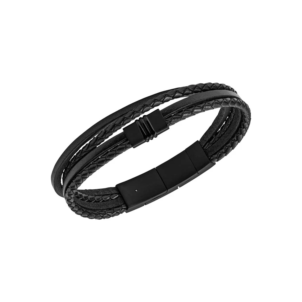 Fossil Stainless Steel Jewelry Multistrand Black Leather Bracelet - Image 2
