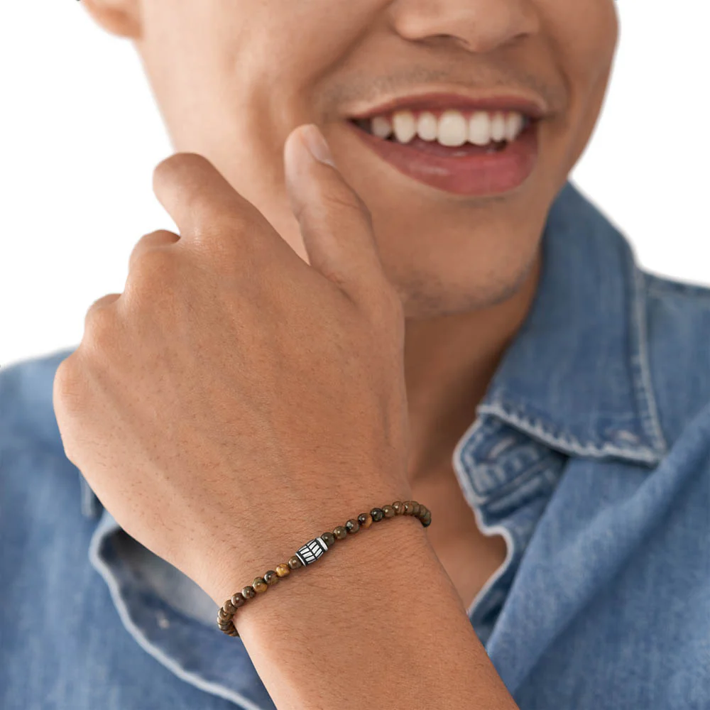 Fossil Stainless Steel Tiger Eye Beaded 25cm Bracelet - Image 5