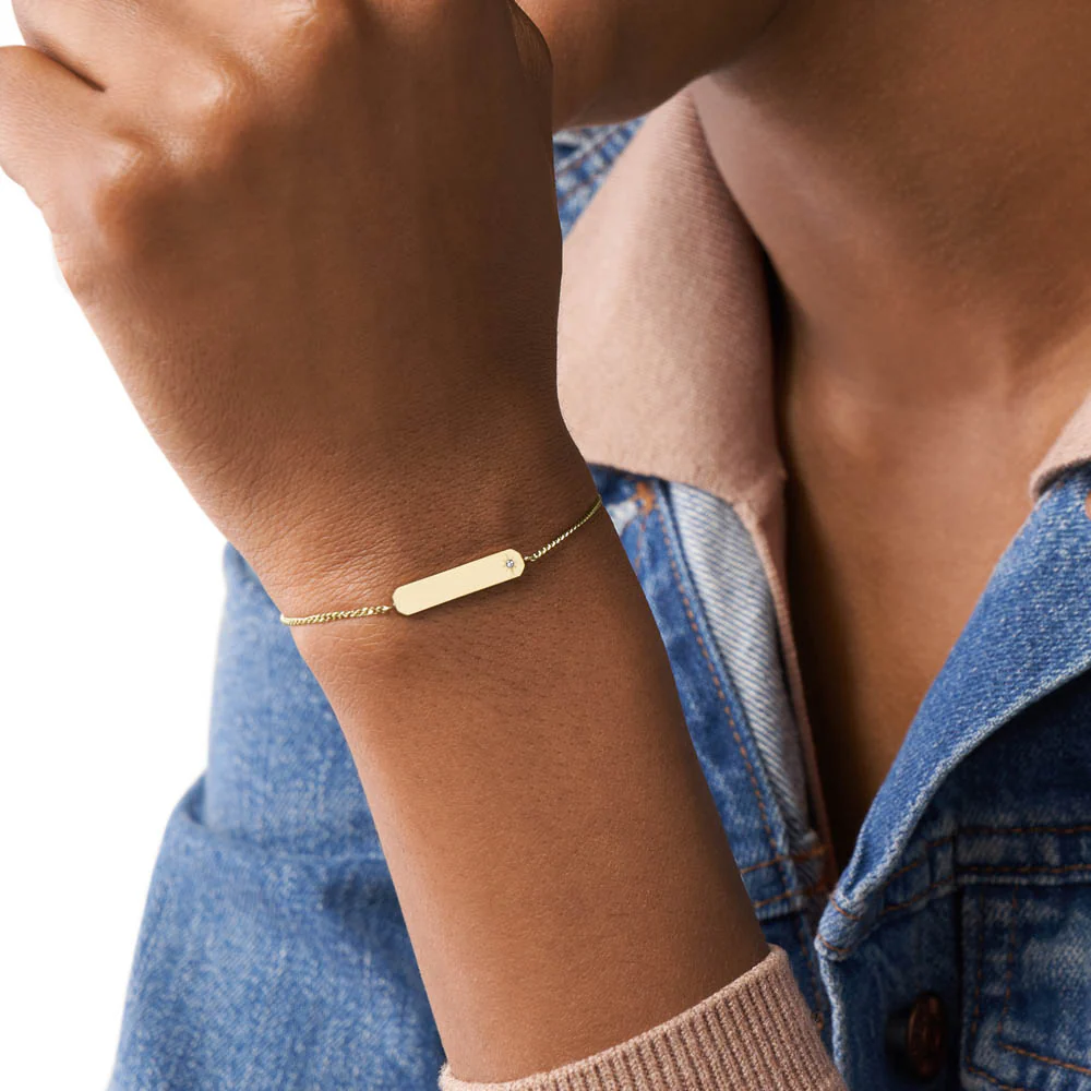 Fossil Yellow Gold Plated Stainless Steel Drew Bar Bracelet - Image 4