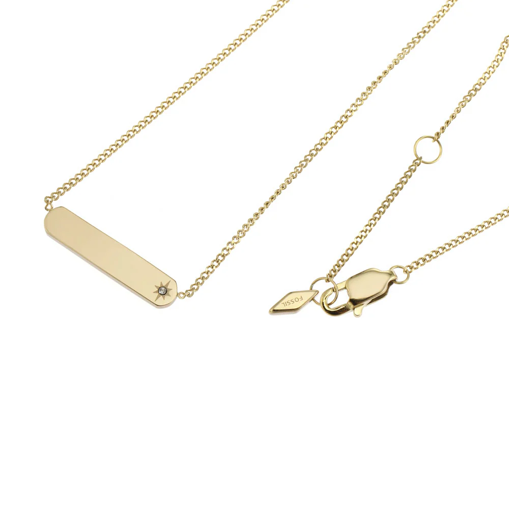 Fossil Yellow Gold Plated Stainless Steel Drew Bar Pendant with Chain - Image 2