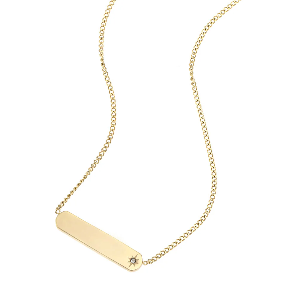 Fossil Yellow Gold Plated Stainless Steel Drew Bar Pendant with Chain - Image 3