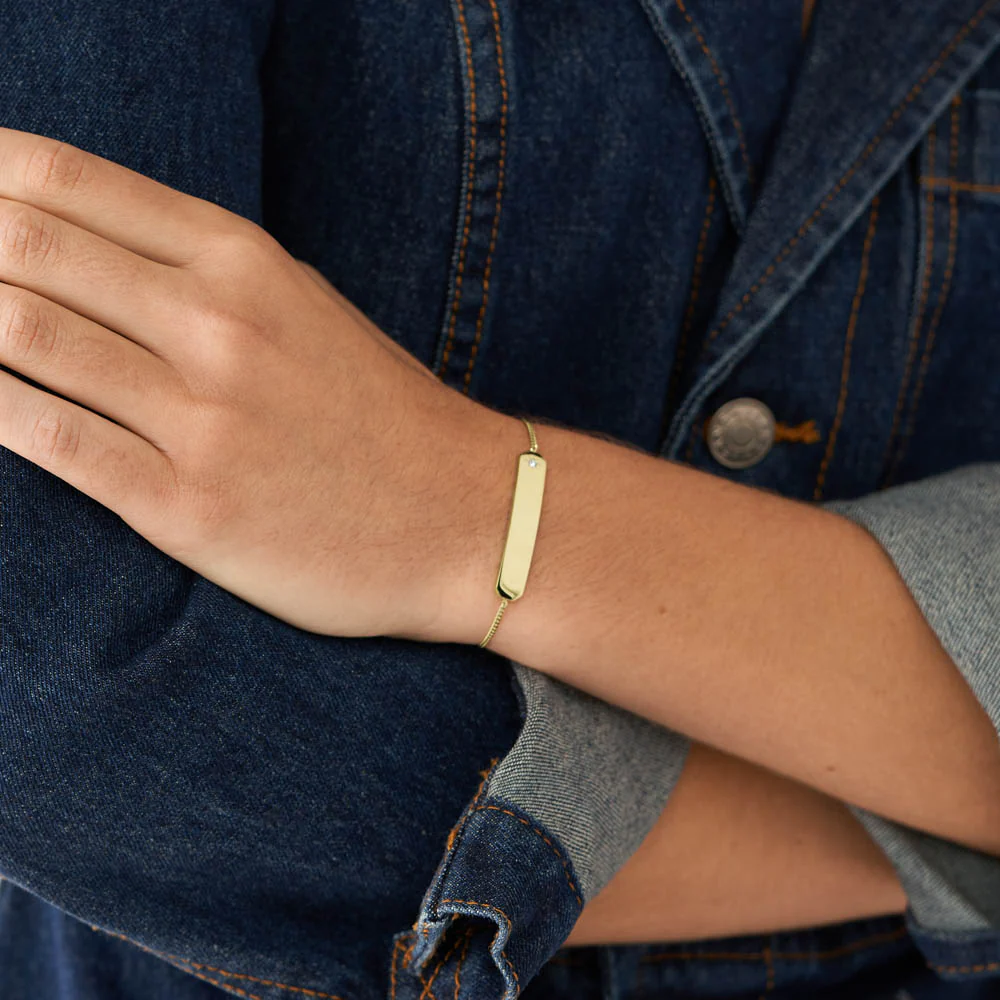 Fossil Yellow Gold Plated Stainless Steel Drew ID Bracelet - Image 6