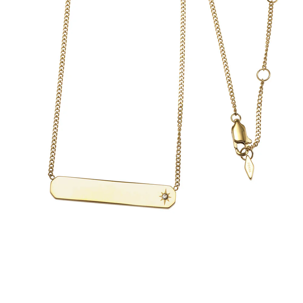 Fossil Yellow Gold Plated Stainless Steel Drew ID Pendant with Chain - Image 2