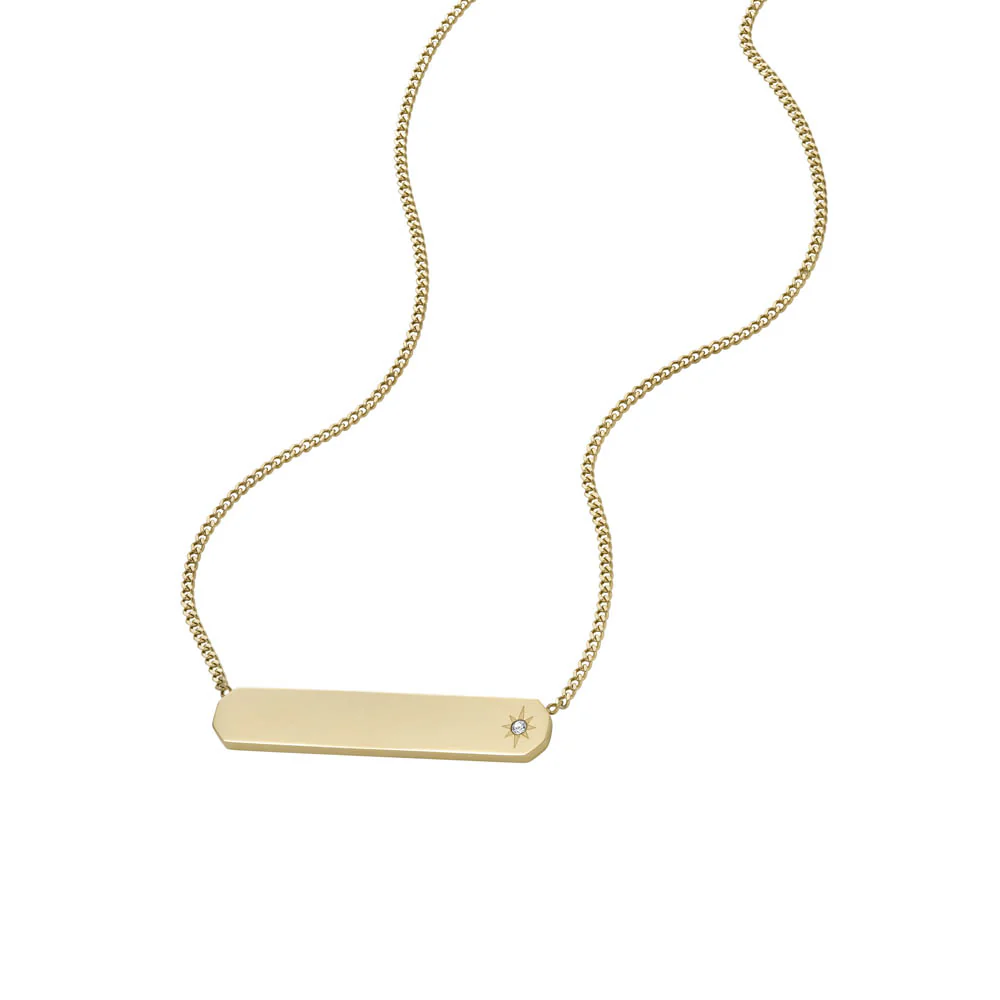 Fossil Yellow Gold Plated Stainless Steel Drew ID Pendant with Chain - Image 3