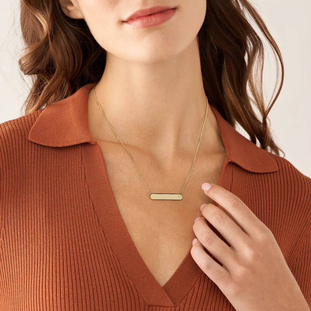 Fossil Yellow Gold Plated Stainless Steel Drew ID Pendant with Chain - Image 5