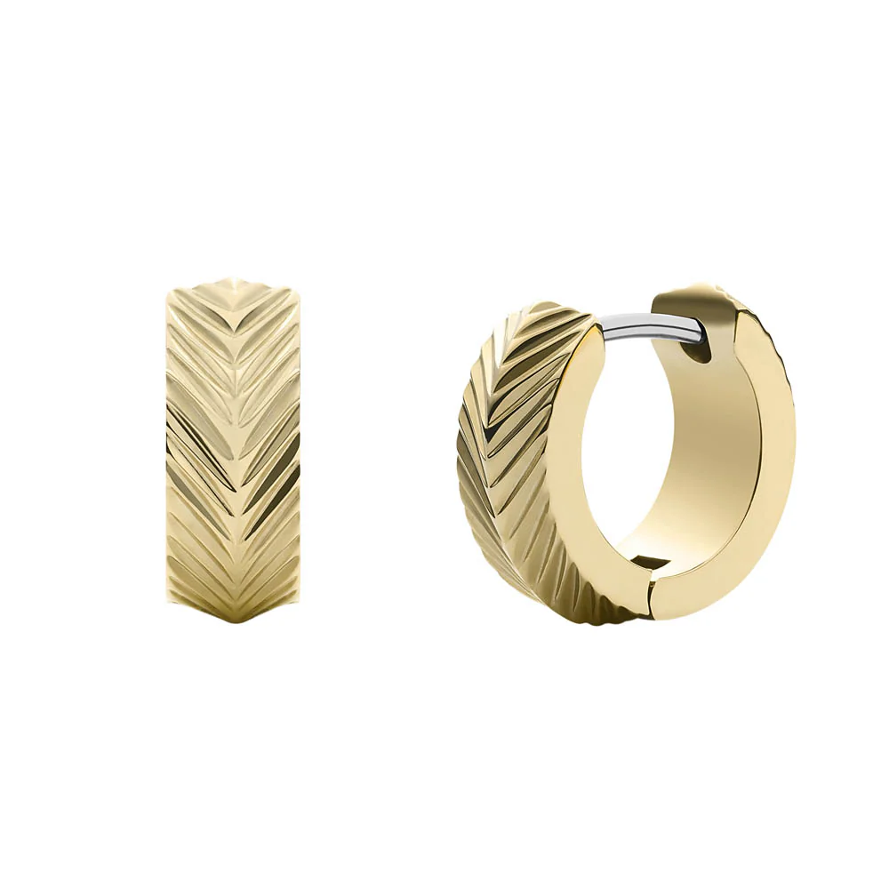 Fossil Yellow Gold Plated Stainless Steel Harlow Linear Texture Hoop Earring - Image 2
