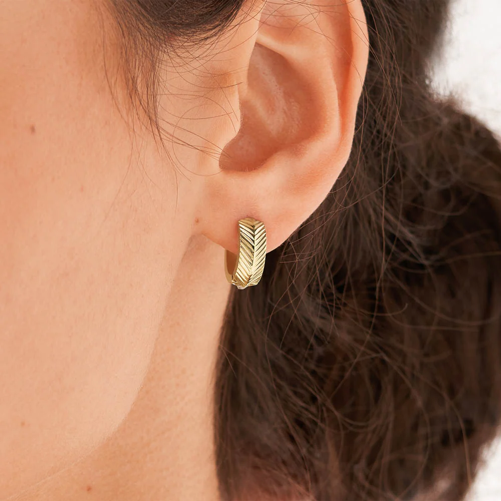 Fossil Yellow Gold Plated Stainless Steel Harlow Linear Texture Hoop Earring - Image 5