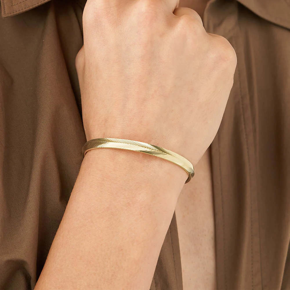 Fossil Yellow Gold Plated Stainless Steel Harlow Open Bangle - Image 5