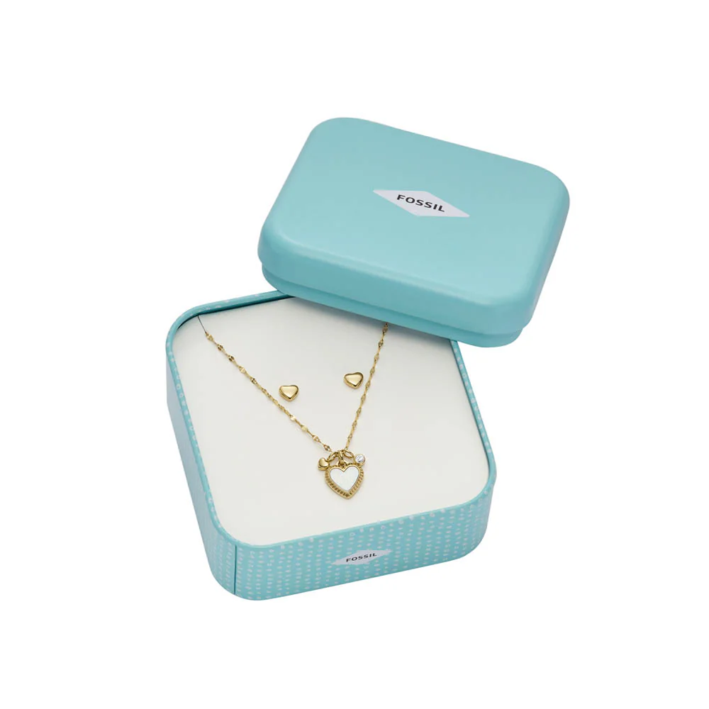 Fossil Yellow Gold Plated Stainless Steel MOP Earring & Pendant with Chain Set - Image 5