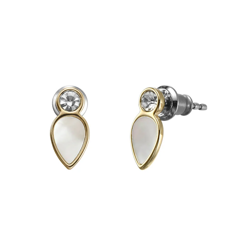 Fossil Yellow Gold Plated Stainless Steel Mother Of Pearl Teardrop Stud Earring - Image 2