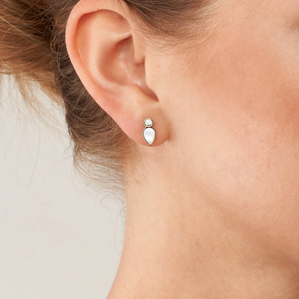 Fossil Yellow Gold Plated Stainless Steel Mother Of Pearl Teardrop Stud Earring - Image 6