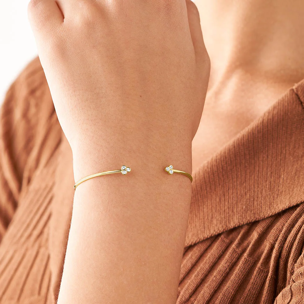 Fossil Yellow Gold Plated Stainless Steel Sadie Trio Glitz Cuff Bangle - Image 5