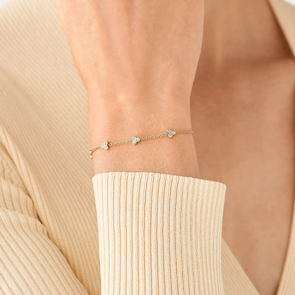 Fossil Yellow Gold Plated Stainless Steel Sadie Trio Glitz CZ Bracelet - Image 4