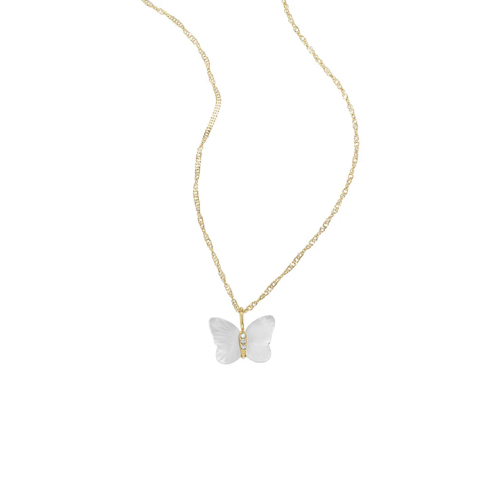 Fossil Yellow Gold Plated Stainless Steel White Mother Of Pearl Butterfly Pendant with Chain - Image 3