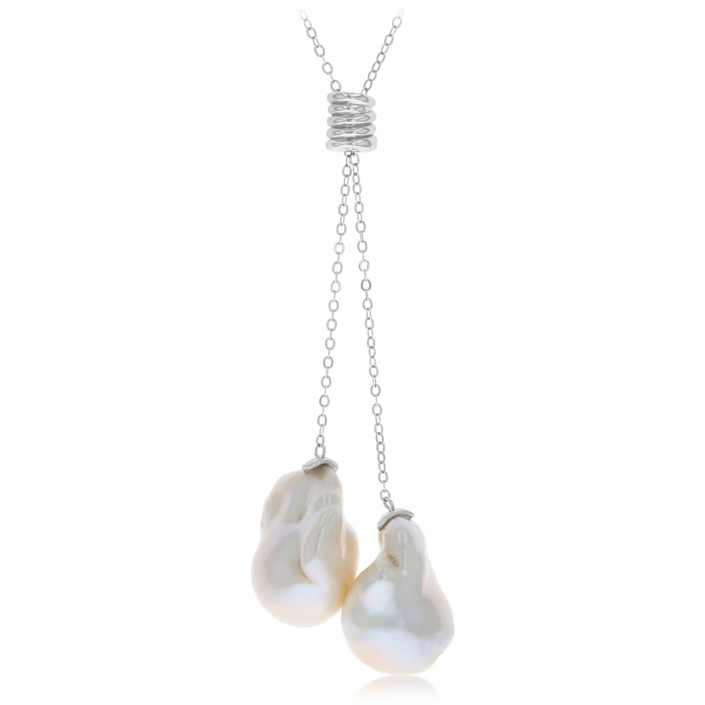 Freshwater Baroque Pearl Drop Chain in Sterling Silver - Image 2