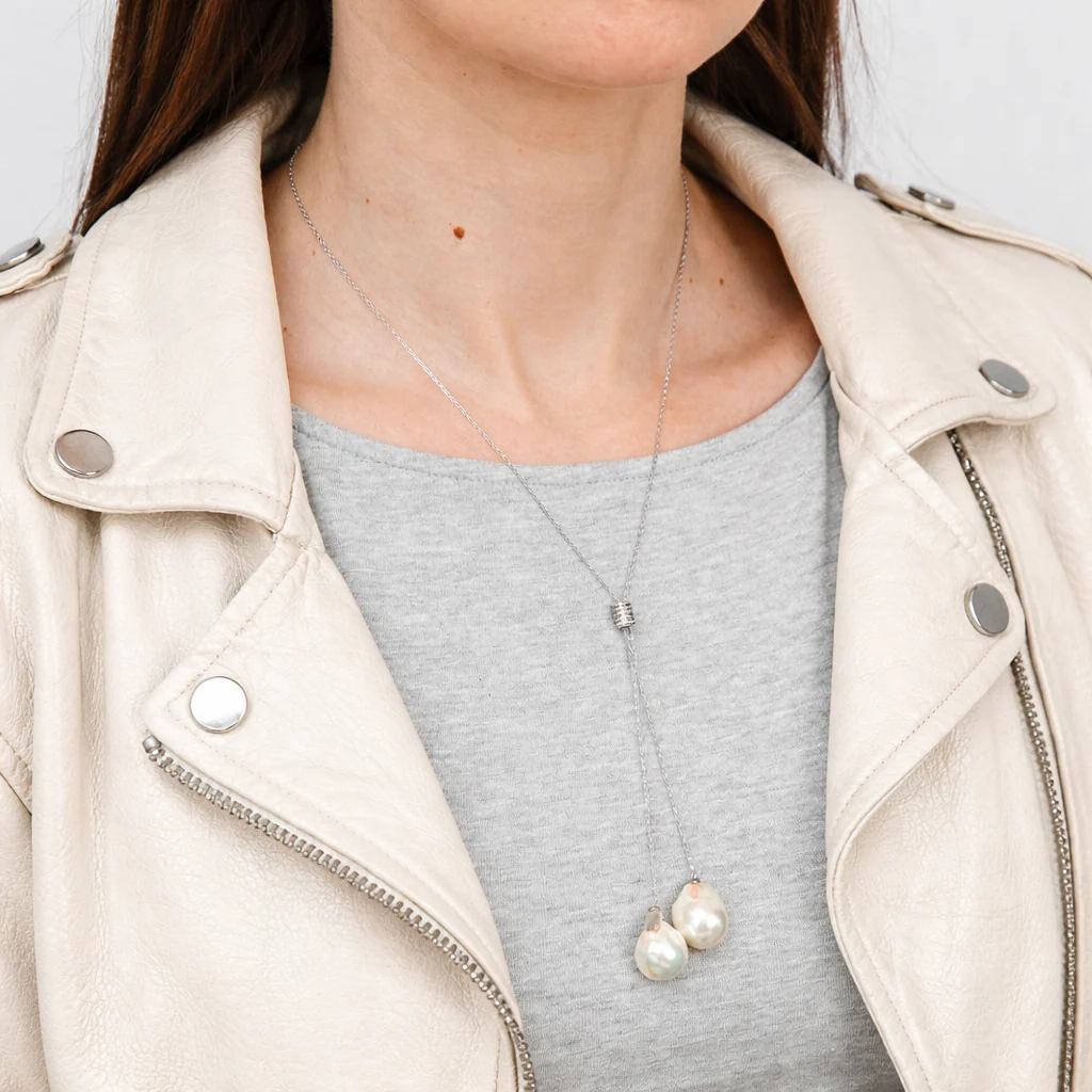 Freshwater Baroque Pearl Drop Chain in Sterling Silver - Image 3