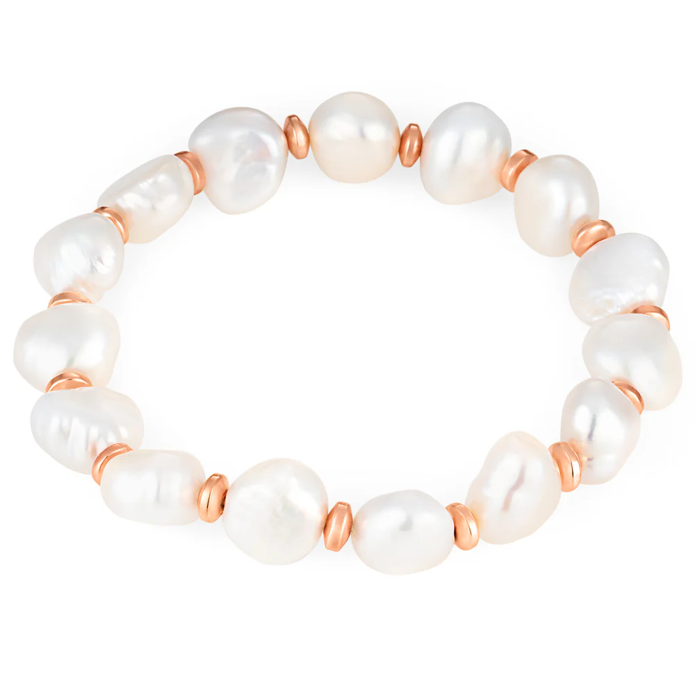 Freshwater Pearl and Rose Tone Hematite Stretch Bracelet - Image 2