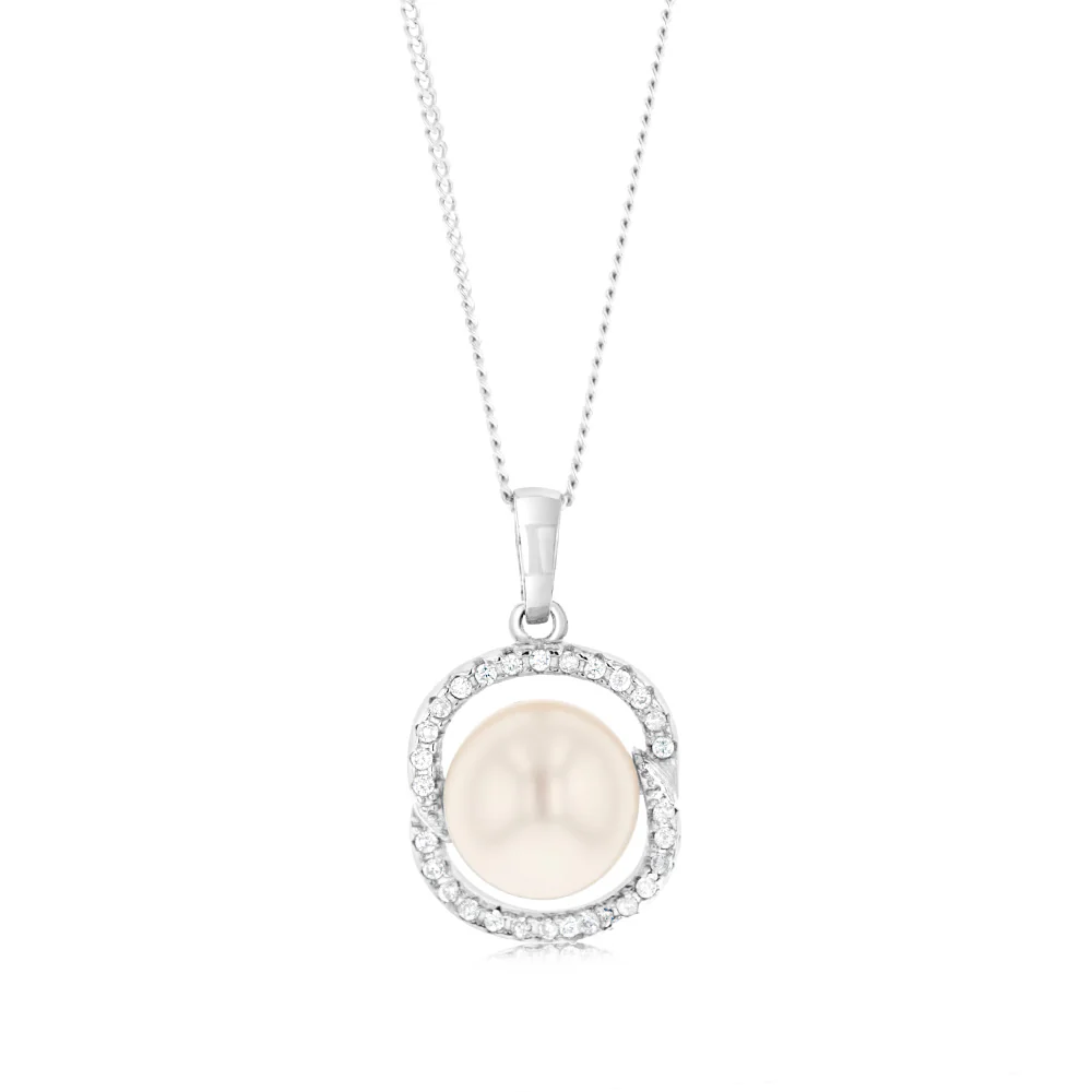 Freshwater Pearl and Zirconia Earrings and Pendant Gift Boxed Set. - Image 2