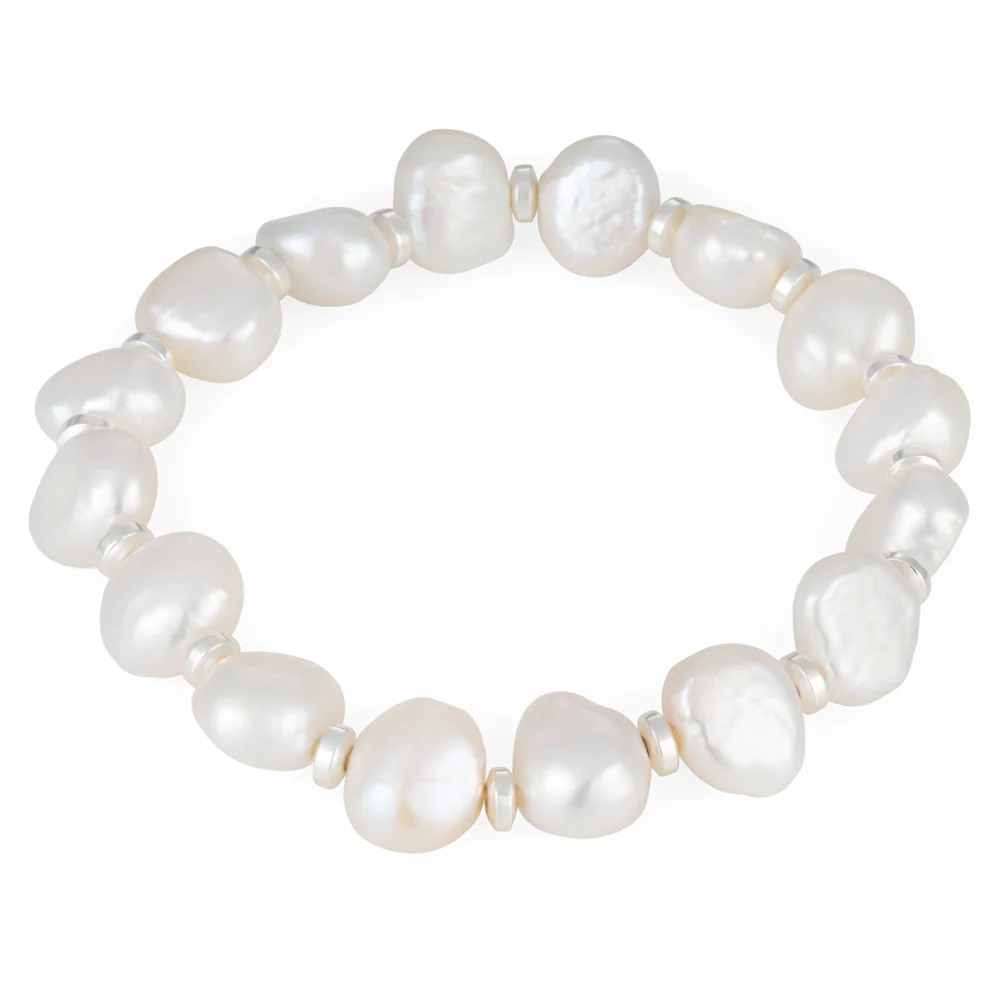 Freshwater Pearl Stretch Bracelet with Hematite Beads - Image 2