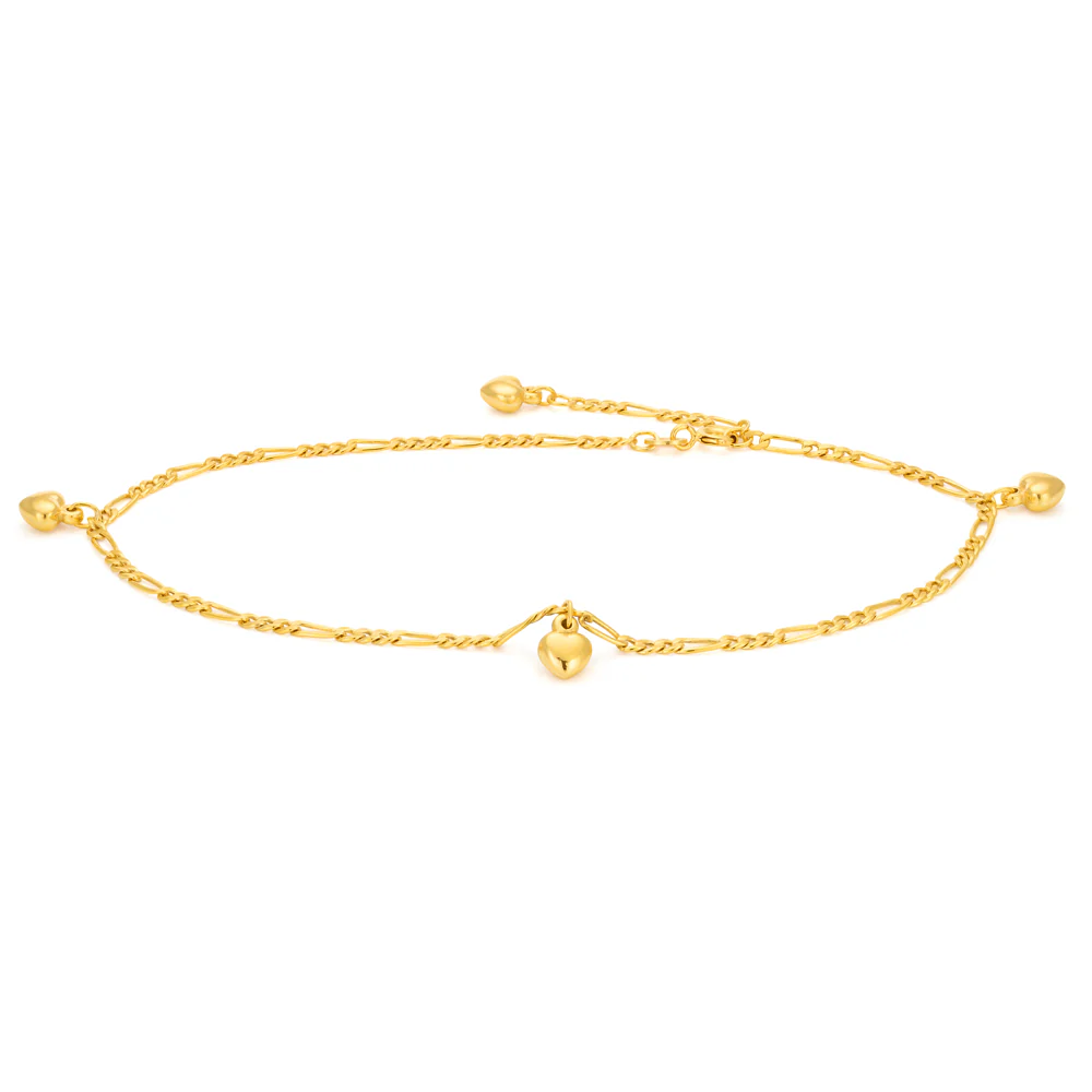 Gold Filled 4 Heart Charm 27cm Anklet - Image 2