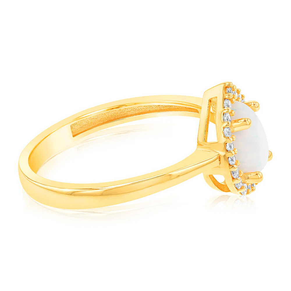 Gold Opal Pear & Zirconia Ring in 9ct Yellow - Image 2